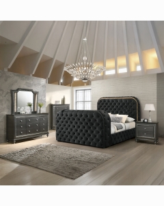 Kana Queen Bed w/LED, Fireplace & TV Stand