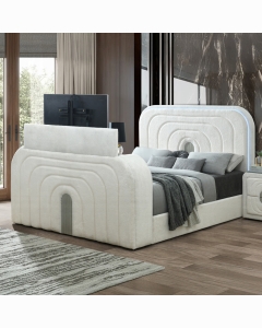 Shelyn Queen Bed w/LED, TV Cabinet, Fireplace & Bluetooth