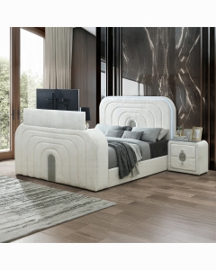 Shelyn Queen Bed w/LED, TV Cabinet, Fireplace & Bluetooth