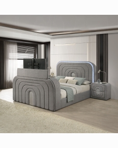 Shelyn EK Bed w/LED, TV Stand, Fireplace & Bluetooth