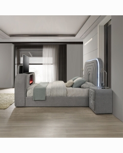 Shelyn EK Bed w/LED, TV Stand, Fireplace & Bluetooth