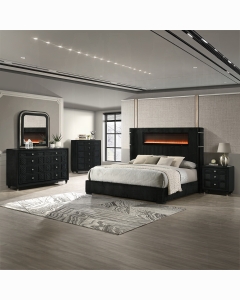 Garner EK Bed w/Fireplace, LED, Reading Light, Speaker, Bluetooth & USB