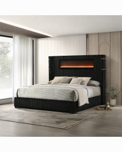 Garner Queen Bed w/Fireplace, LED, Reading Light, Speaker, Bluetooth & USB